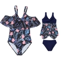 Dettagli del costume da bagno coordinato genitore-figlio con stampa tropicale - S / Floreale Rosa