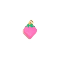 DIY 18K gold plated stainless steel strawberry pendant charm in bright pink and green - Enamel Strawberry-Magenta