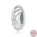 Polished S925 sterling silver twisted charm bead with spiral texture for jewelry bracelets - Polished Twisted Texture (BSC698)