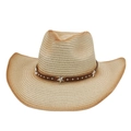 Cappello da cowboy in paglia con trama sfumata e cinturino marrone con borchie - Cappello di Paglia Sfumato (CM0287) / Beige Con Corda Antivento (Pentagramma in Pelle Gialla)