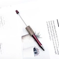 Deep purple glitter DIY beaded pen featuring elegant champagne rhinestone inlay accents - Black Ink / Coffee