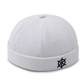 Berretto docker bianco in cotone con ricamo ancora nera e risvolto stile retrò - Regolabile / Bianco