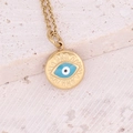 Macro shot of gold evil eye pendant with blue enamel and radial texture on a stone - Blue White Round Eye Style (3#)