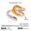 Two-tone 18k gold and silver stainless steel adjustable ring with dimensions - Two-tone Irregular Adjustable
