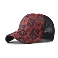 Detail der rot-schwarzen Baseballkappe mit Schachbrettmuster und Mesh-Einsatz - Verstellbar / Rot