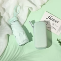 Mint green mini folding umbrella with matching zipper hard case and wrist strap - Card Holder / Mint Green