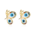 18K vergoldete Schmetterling Ohrstecker mit bunten Zirkonia und blauem Evil Eye Detail - Gold Schmetterling Böser Blick