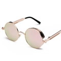 Vintage steampunk round sunglasses with rose gold metal frame and pink reflective lenses - Rose Gold Frame Pink Reflective C12