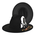 Black fedora hats featuring white hooded figure print and golden Demon script on the brim - Demon Avatar Style (8#)