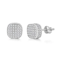 Square iced out stud earrings in silver finish with micro paved cubic zirconia and screw backs - Silver (OHE110-1 White Gold)