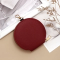 Mini round red leather coin purse with golden zipper and hook in lychee pattern - Red