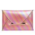 Pink iridescent envelope clutch bag with metallic gold trim and striped rainbow finish - Rose Red