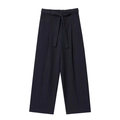 Vertical striped high-waisted wide-leg trousers in navy blue with a decorative bow belt - XS / Navy Striped Pants