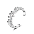 Minimalistischer silberner offener Ring mit rechteckigen Zirkonia-Steinen im halboffenen Design - Einstellbar Offen / Weißer Zirkonia Platinbeschichtet