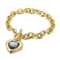 Bracelet en acier inoxydable doré avec fermoir OT et pendentif coeur en cristal gris foncé - Or Gris Foncé Cœur (KB162154-Z)