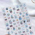 Stickers 3D en relief avec pandas marins et éléments nautiques pastel pour le nail art enfant - Panda Nautique (TS-4145) / Nouveau Procédé de Relief