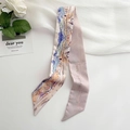 Floral twilly silk scarf in beige and lilac with Love Yourself text and floral decor - Rosy Clouds Pastoral Pink