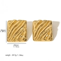 Gold square wave textured stud earrings in stainless steel with size and weight specs - Gold Style (TE6631-G)