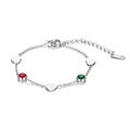 Dettaglio del bracciale in acciaio inossidabile con cuori e gemme rosse e verdi - Stile Cuore Con Strass Rosso Verde (MS-551) / Bracciale Cuore e Gemma Acciaio