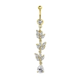 Piercing de nombril en acier doré avec feuilles en zircone et pendentif en poire - XY-14 Style Feuille Poire