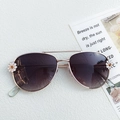 Golden aviator sunglasses for kids with white daisy floral accents and gradient lenses - White Flower Double Grey