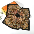 70cm paisley print silk scarf in orange and green tones displayed with packaging - 70*70cm / Paisley Black