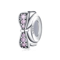 S925 sterling silver bow charm with pink gemstone inlay and polished finish for jewelry - Bowknot/Pink Zirconia