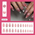 Faux ongles amande dégradé rose et argent avec motifs cœurs et étoiles chromés - 24 Pièces/Boîte (Avec Colle) / Style Dégradé Rose Drunken Blush (Z1114)