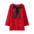 Robe courte rouge à paillettes avec manches longues et un grand nœud noir décoratif - XS / Rouge