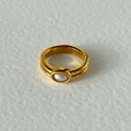 18k gold plated stainless steel ring with freshwater pearl and textured grooves - US 6