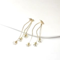 Elegant gold-tone long tassel earrings featuring sparkling crystal pendants on white background - Gold Double Chain Crystal Pendant
