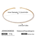 Detail view of gold stainless steel choker with zircon inlay and measurement specs - Gold Pave Zircon Choker Necklace (JDNW2408026)
