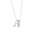 Silver letter A pendant necklace with sparkling zircon stones on a fine O-chain link - Letter A