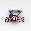 Pinza de pelo navideña blanca con texto Merry Christmas en color marrón - Letras Merry Christmas (C15-3-5)