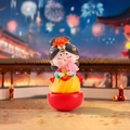 Tang Dynasty girl tumbler figurine in yellow Hanfu with lotus and red base - Medium-Holding Lotus