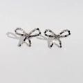 Boucles d'oreilles nœud argentées au design géométrique en cristal pour femmes - Or Blanc