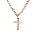 Primer plano del colgante de cruz de acero dorado con piedras de circonita transparentes - Colgante + cadena de 24 pulgadas (61 cm) / Dorado