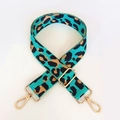 Adjustable leopard print bag strap in aqua blue with gold-tone swivel metal hooks - Emerald Green