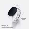 Minimalist silver stainless steel signet ring with a sleek 13mm black square inlay - US7 (Perimeter 54mm) / Silver Black Onyx