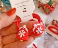 Red Christmas hair ties with bells and snowflake patterns on a product display card - Snowflake Bell