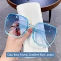 Square fashion sunglasses with transparent blue frame and gradient lenses with white case - Transparent Blue Frame Gradient Blue