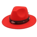 Classic red wide-brim felt fedora hat featuring a vintage leather band with silver studs - Orange Red