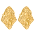 Gold irregular geometric stud earrings with hammered lava texture and metallic finish - 18K Gold Plated Lava Rhombus (A-1442)