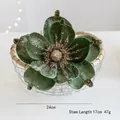Dark green velvet magnolia Christmas flower with gold star sequins, 24cm diameter - Green