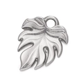 Silver leaf pendant in stainless steel with detailed vein texture for DIY jewelry - Steel 547# Monstera Leaf / 15*19.5mm