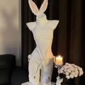 White knitted backless cosplay bodysuit set with bunny ears and stockings for women - White Sweater + Headband