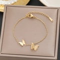 Elegant 18k gold plated stainless steel butterfly charm bracelet with a brushed finish - Gold Frosted Butterfly Style (552)