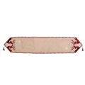 Christmas burlap table runner with reindeer silhouette, red plaid border and tassels - J-JY34 Burlap Reindeer Table Runner With Tassels