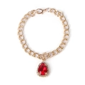 Elastic pearl pet collar with a large red ruby pear pendant and luxury rhinestone border - S / Thick Gold Chain Red Pendant