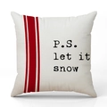 Housse de coussin de Noël en lin avec rayures rouges et motif P.S. let it snow - Rayures Crème Let It Snow